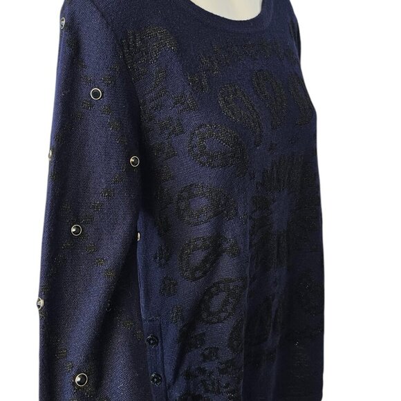 Desigual Womens Paisley Knit Embellished Long Sleeve Sweater, Blue, Black Size M - Picture 8 of 11